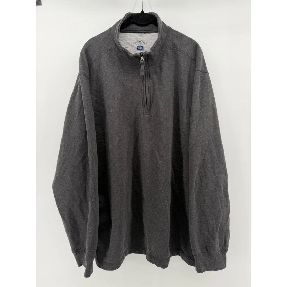 Blue Mountain Mens 2XL Charcoal Gray Heather Quarter Zip Fleece Pullover Sweater